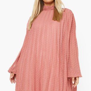 Dobby Mesh Pleated Dress